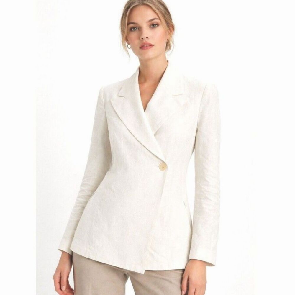 Remain Birger Christensen Linen Blazer Ivory Minimalist Wrap Scandi EU38 US 6